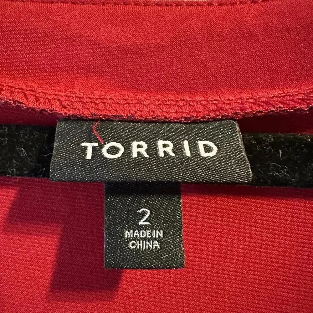 Torrid | Red Lace Sleeve Studio Knit Skater Dress | 2X - Picture 5 of 11